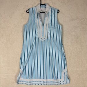 Cabana Life Striped Sleeveless Tunic Dress Blue White Navy Size L Beach Coverup